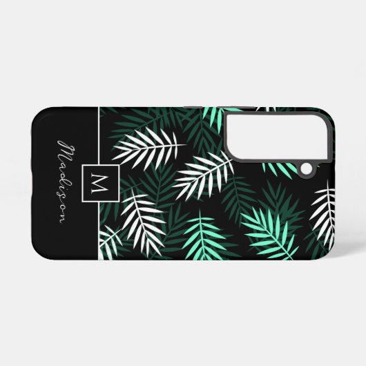 Modern Monogram Green Blätter Pattern Samsung Galaxy Hülle (Rückseite (Horizontal))