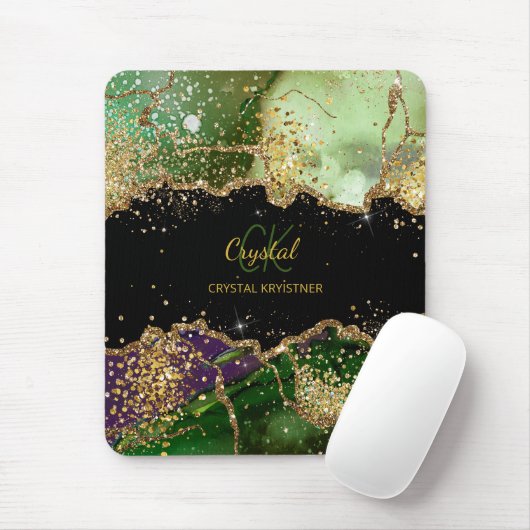 Modern Monogram Green lila Agate Glitzer Mousepad (Mit Mouse)