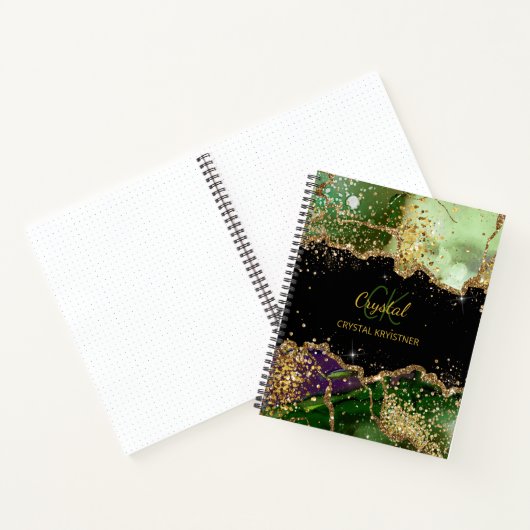 Modern Monogram Green lila Agate Glitzer Notizblock (Innenseite)