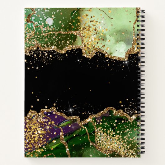 Modern Monogram Green lila Agate Glitzer Notizblock (Rückseite)