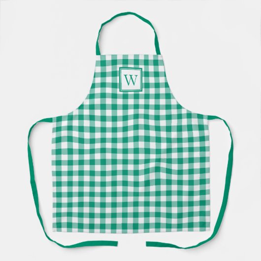 Modern Monogram Green Plaid Schürze (Vorderseite)