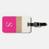 Modern Monogram Hot Pink Gold Strick Gepäckmarke Gepäckanhänger (Vorderseite horizontal)