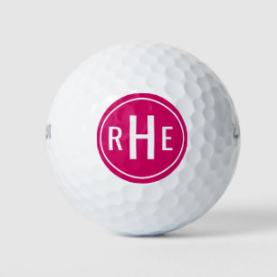 Modern monogram Hot Pink Golf Balls Golfball