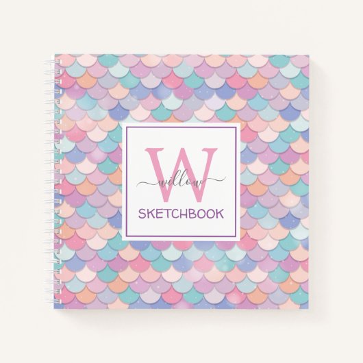 Modern Monogram Hübsch Glam Mermaid Sketchbook Notizblock (Vorderseite)