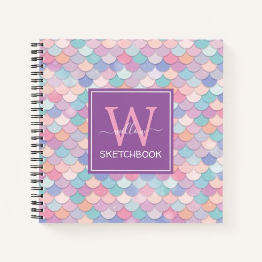 Modern Monogram Hübsch Mermaid Lila Sketchbook Notizblock (Vorderseite)
