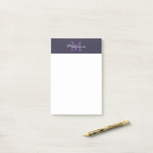 Modern Monogram Indigo Blue und Lavender Post-it Klebezettel (Auf Schreibtisch)