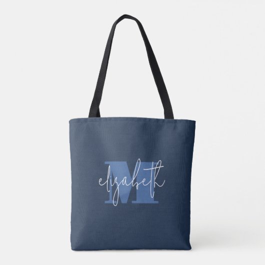 Modern Monogram Individuelle Name Navy Blue Tasche (Rückseite)