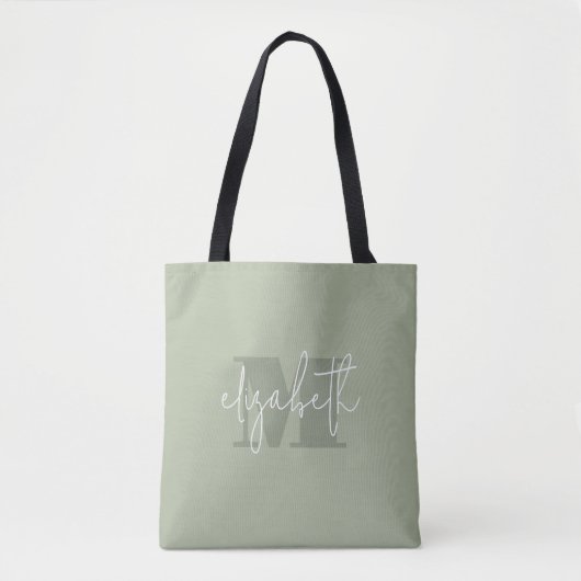 Modern Monogram Individuelle Name Sage Green Tasche (Vorderseite)