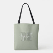Modern Monogram Individuelle Name Sage Green Tasche (Rückseite)