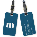 Modern Monogram Initial Aquamarin Green Gepäckanhänger<br><div class="desc">Moderne Kleinschreibung Typografie minimalistisches Monogramm Initialdesign,  das in Personalisierung umgewandelt werden kann,  zusammen mit den Details auf der Rückseite. Weiß auf aquamarin grünem Hintergrund.</div>