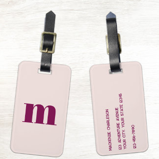 Modern Monogram Initial Blush Pink Burgundy Gepäckanhänger