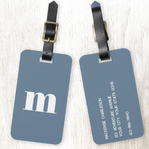 Modern Monogram Initial Dusty Blue Gray Gepäckanhänger