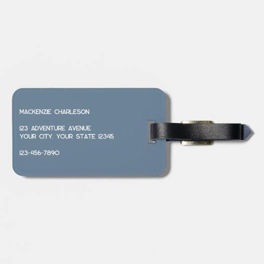 Modern Monogram Initial Dusty Blue Gray Gepäckanhänger (Rückseite horizontal)