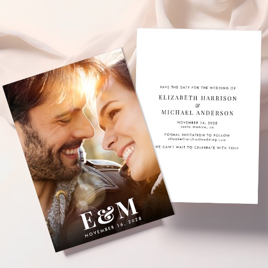 Modern Monogram Initial Foto Overlay Save The Date