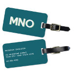 Modern Monogram Initial Gepäckanhänger<br><div class="desc">Modernes minimalistisches Monogramm-Erstdesign,  das auf Personalisierung umgestellt werden kann,  mit den Details auf der Rückseite. Weiß auf aquamarin grünem Hintergrund mit einem hellapfelgrünen Tropfschatten.</div>