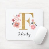 Modern Monogram, Initial Girly Pink Floral Mousepad (Mit Mouse)