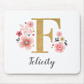 Modern Monogram, Initial Girly Pink Floral Mousepad (Vorne)