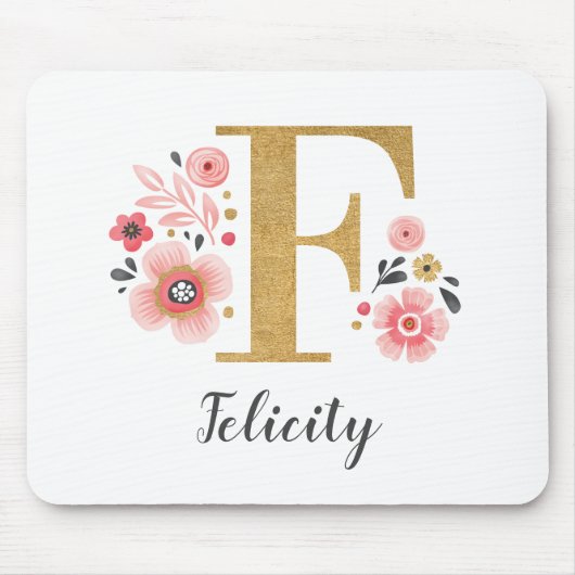 Modern Monogram, Initial Girly Pink Floral Mousepad (Vorne)