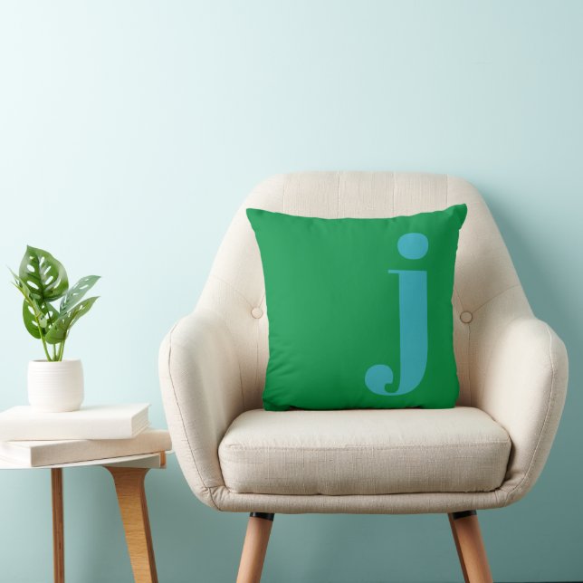 Modern Monogram Initial Letter Blue Green Kissen (Stuhl )