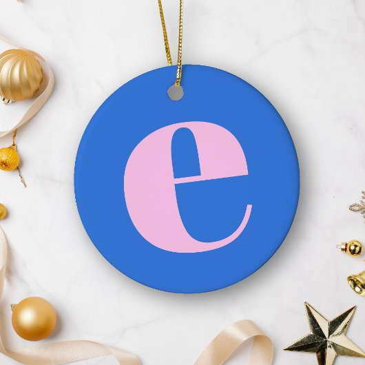 Modern Monogram Initial Letter Bright Blue Pink Keramik Ornament