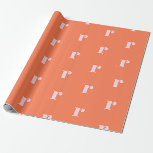 Modern Monogram Initial Letter Bright Orange Pink Geschenkpapier