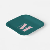 Modern monogram, Initial Letter Green Pink Pappteller (Gewinkelt)