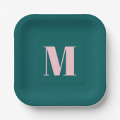 Modern monogram, Initial Letter Green Pink Pappteller (Vorderseite)