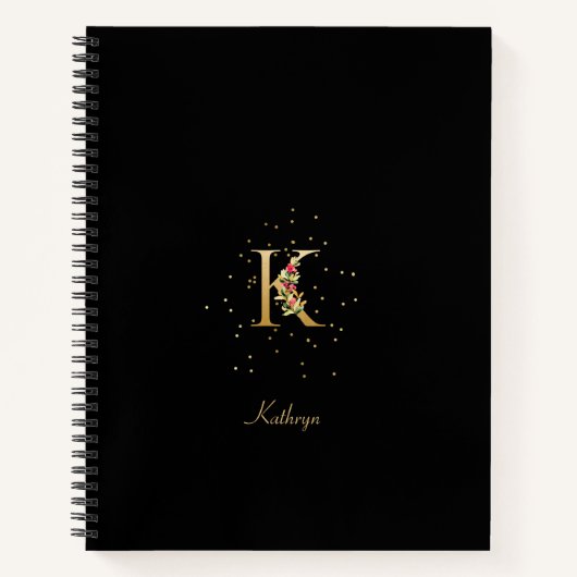 Modern Monogram Initial Letter K Floral Muster Notizblock (Vorderseite)