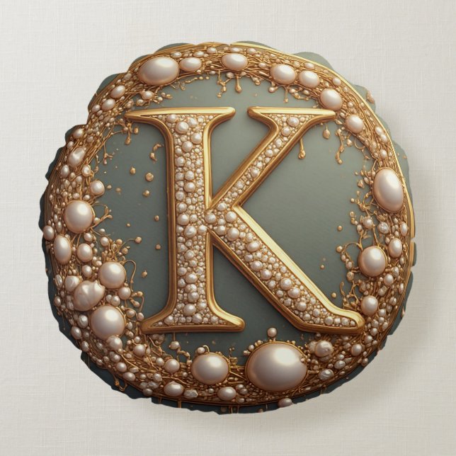 Modern Monogram Initial Letter K Rundes Kissen (Vorderseite)