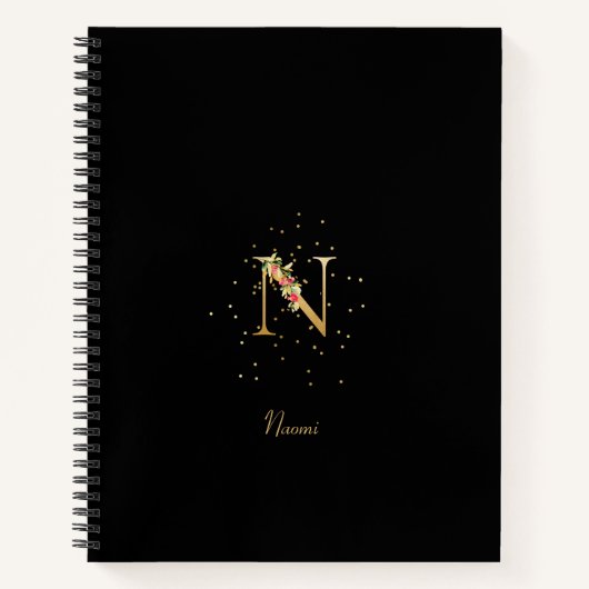 Modern Monogram Initial Letter N Floral Muster Notizblock (Vorderseite)