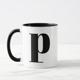 Modern Monogram Initial Letter p Black and White Tasse