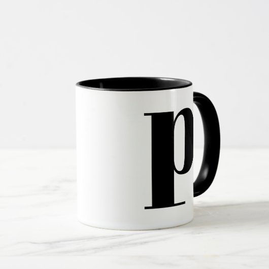 Modern Monogram Initial Letter p Black and White Tasse (VorderseiteRechts)