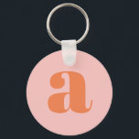 Modern Monogram Initial Letter Pastel Pink Orange  Schlüsselanhänger<br><div class="desc">Cute keychain with modern monogram in pastel pink and orange.</div>