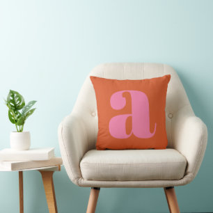 Modern Monogram Initial Letter Pink and Orange Kissen