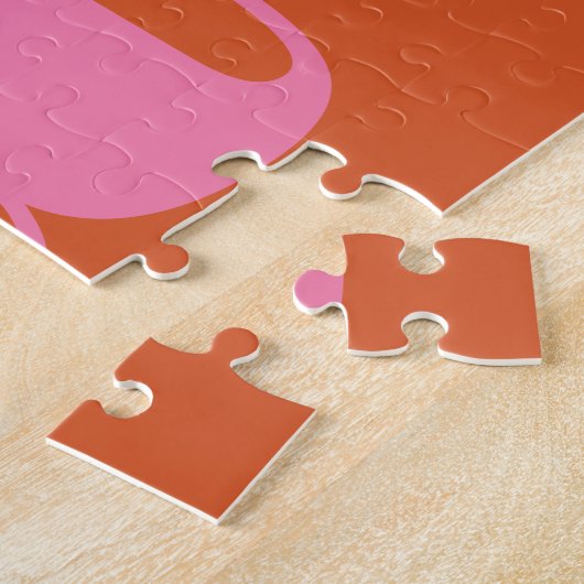 Modern Monogram Initial Letter Pink and Orange Puzzle (Seite)
