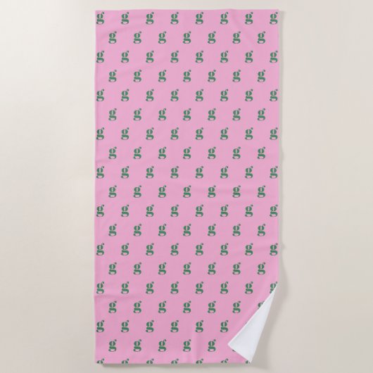 Modern Monogram Initial Letter Pink Green Pattern Strandtuch (Vorderseite)