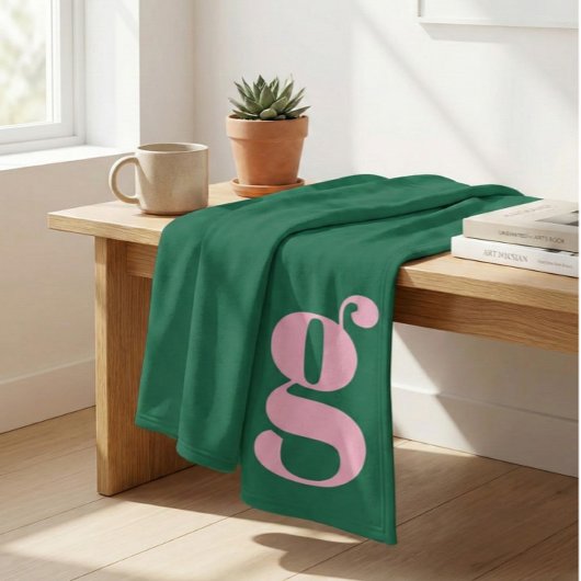 Modern Monogram Initial Letter Pink Green Preppy Fleecedecke
