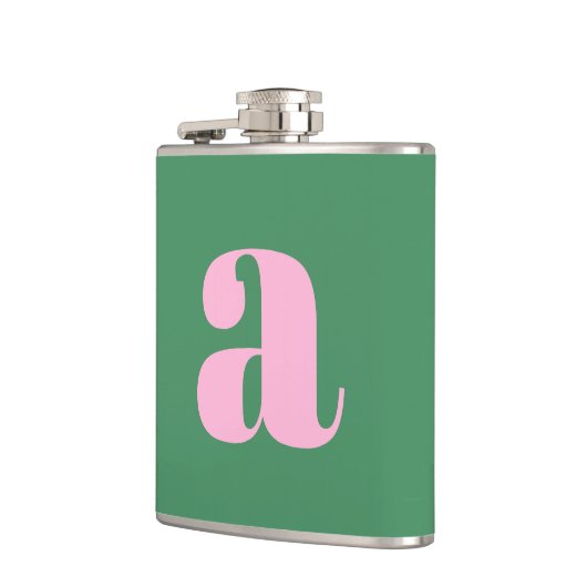 Modern Monogram Initial Letter Pink Green Wedding Flachmann (Links)