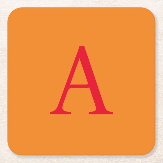 Modern Monogram Initial Letter Trendy Orange Red Rechteckiger Pappuntersetzer (Vorderseite)