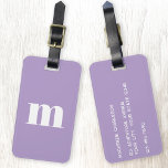 Modern Monogram Initial Lilac Lila<br><div class="desc">Moderne Kleinschreibung Typografie minimalistisches Monogramm Initialdesign,  das in Personalisierung umgewandelt werden kann,  zusammen mit den Details auf der Rückseite. Weiß auf pastellfarbenem,  lila Hintergrund.</div>