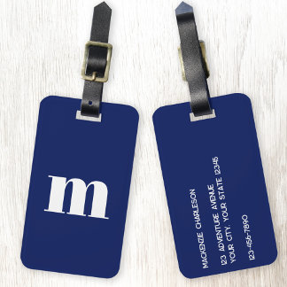 Modern Monogram Initial Navy Blue Gepäckanhänger