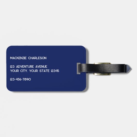 Modern Monogram Initial Navy Blue Gepäckanhänger (Rückseite horizontal)