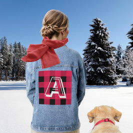 Modern Monogram Initial Red Buffalo Karo Stilvoll Jeansjacke