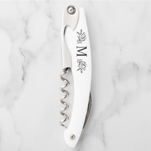 Modern Monogram Initial Rustic Botanical Kellnermesser (Vorderseite)