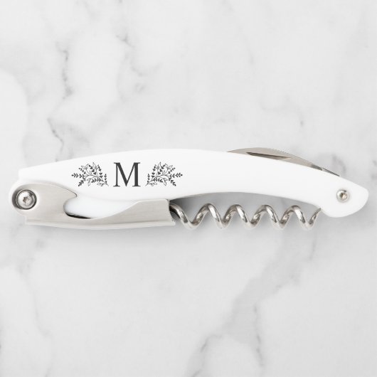 Modern Monogram Initial Rustic Botanical Kellnermesser (Vorderseite)