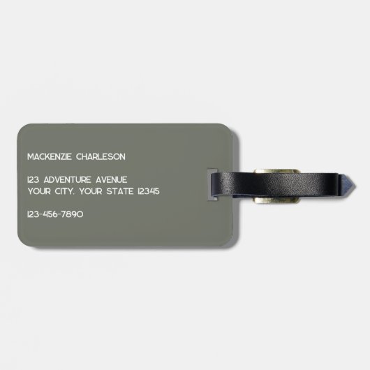 Modern Monogram Initial Sage Green Gepäckanhänger (Rückseite horizontal)