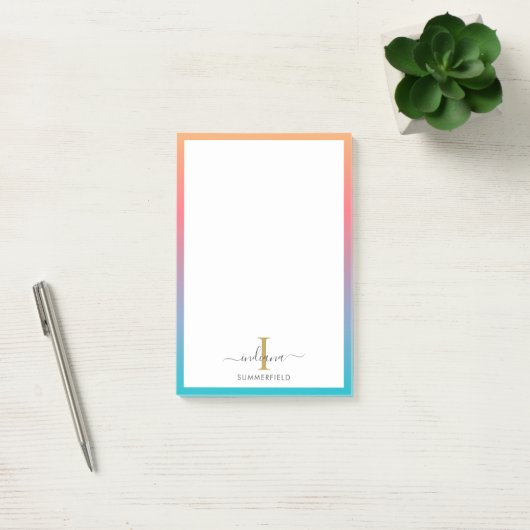 Modern Monogram Initial Script Blue Orange Ombre Post-it Klebezettel (Büro)