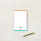 Modern Monogram Initial Script Blue Orange Ombre Post-it Klebezettel (Auf Schreibtisch)