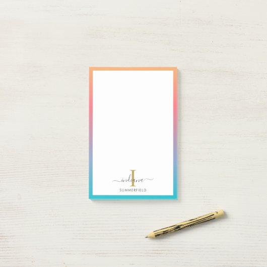 Modern Monogram Initial Script Blue Orange Ombre Post-it Klebezettel (Auf Schreibtisch)