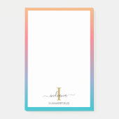 Modern Monogram Initial Script Blue Orange Ombre Post-it Klebezettel (Vorderseite)